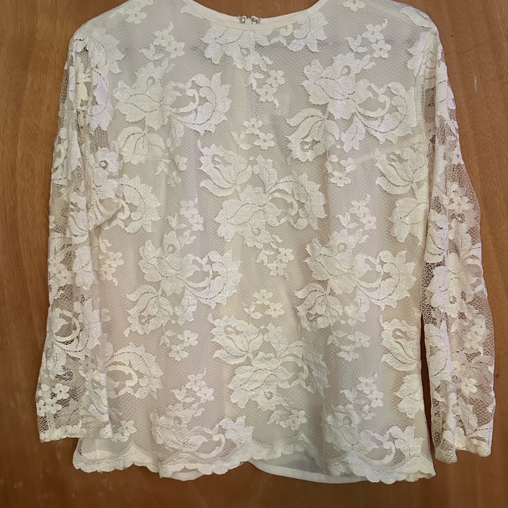 Vintage 1980s Natori Lace Floral Top - Cream